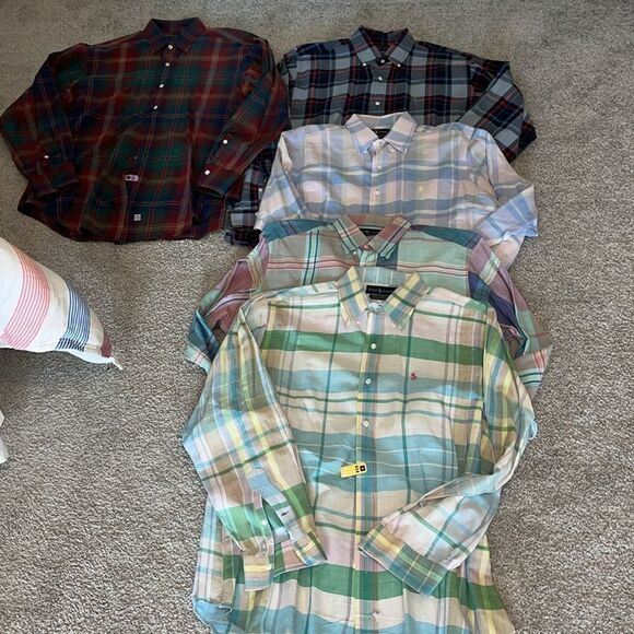 Lot of 4 Polo Ralph Lauren Pastel & Blue w/Pony LS summer Shirt L men’s - Picture 1 of 11